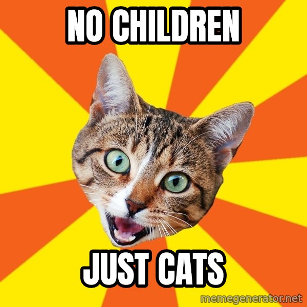 Bad Advice Cat meme: no children / just cats