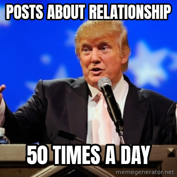Annoying Facebook Girl meme: posts about relationship / 50 times a day