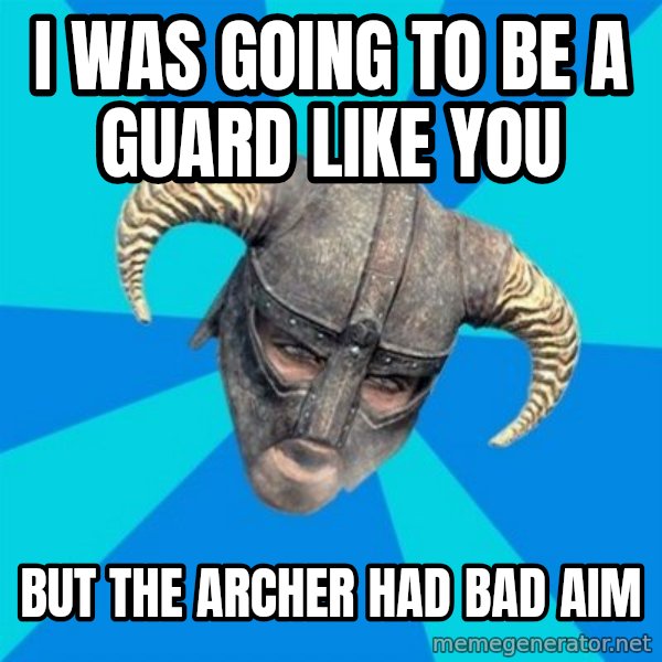 skyrim stan meme: i WAS GOING TO BE A GUARD LIKE YOU / BUT THE  ARCHER HAD BAD AIM