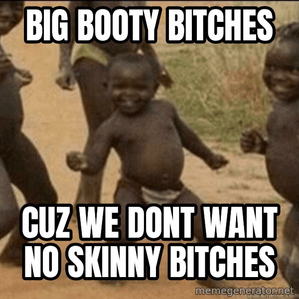 Third World Success meme: big booty bitches / cuz we dont want no skinny bitches