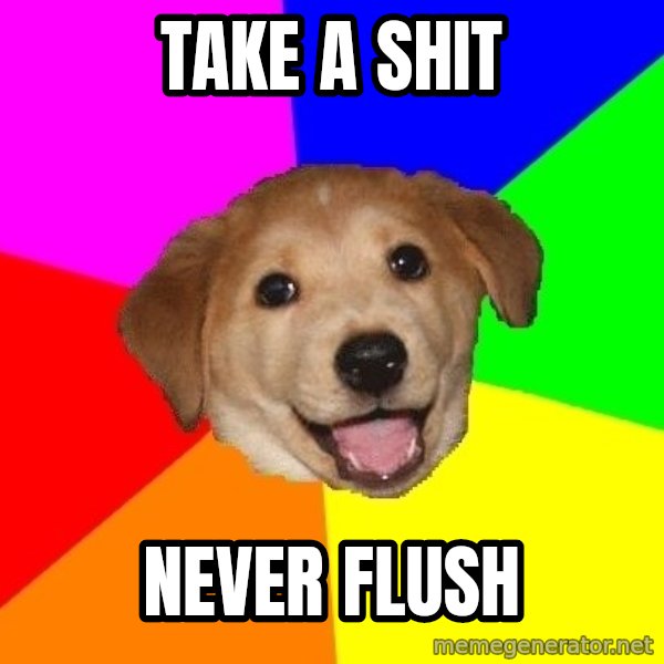 Advice Dog meme: take a shit / never flush
