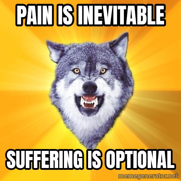Courage Wolf meme: pain is inevitable / suffering is optional