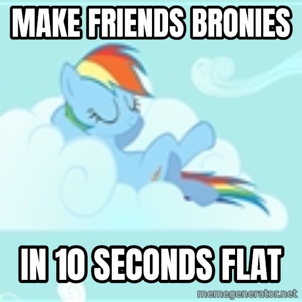 My Little Pony meme: make friends bronies / In 10 seconds flat