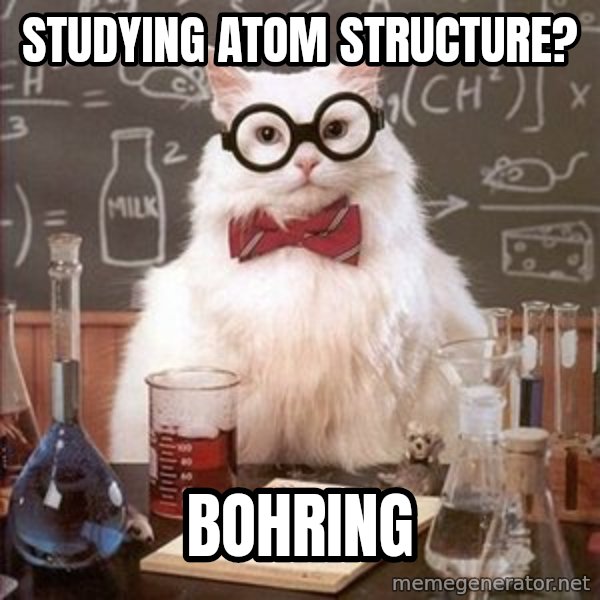 Chemistry Cat meme: Studying atom structure? / Bohring