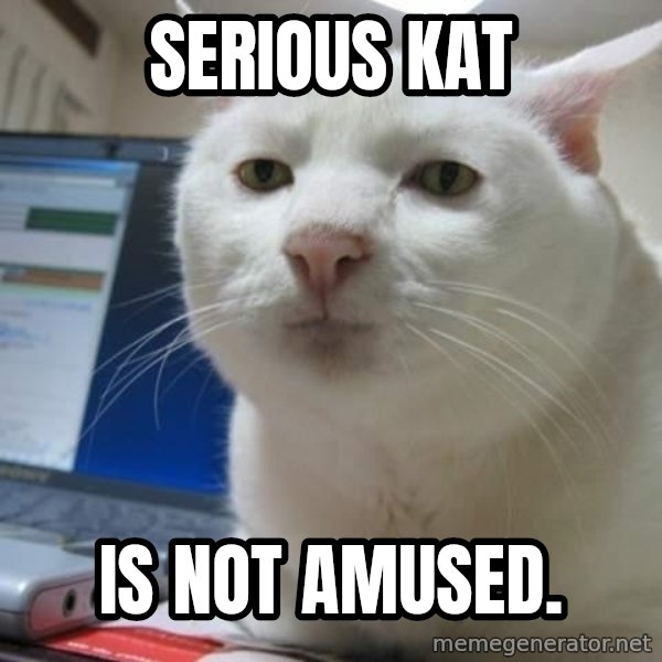 Serious Cat meme: Serious Kat / Is not amused.