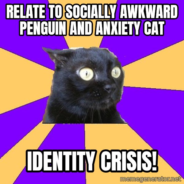 Anxiety Cat meme: Relate to socially awkward penguin and anxiety cat / Identity crisIs!