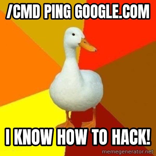 Technologically Impaired Duck meme: /cmd ping google.com / i know how to hack!