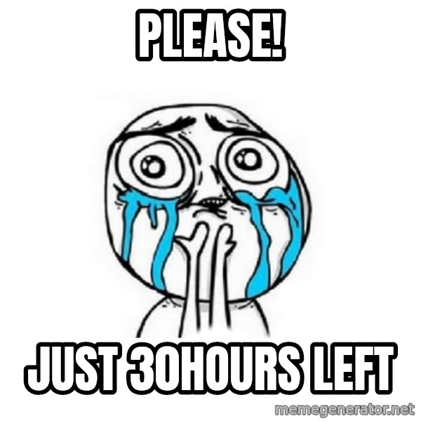 Crying face meme: Please! / Just 30hours left