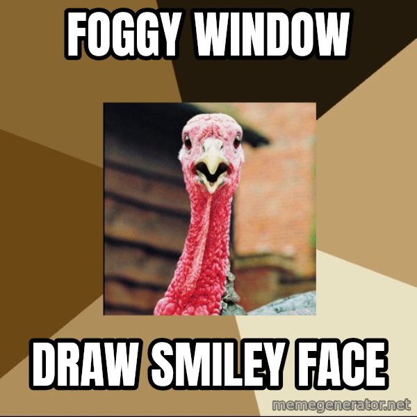Quirky Turkey meme: foggy window / draw smiley face