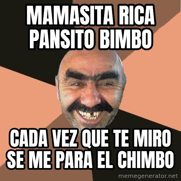 Provincial Man meme: mamasita rica pansito bimbo / cada vez que te miro se me para el chimbo