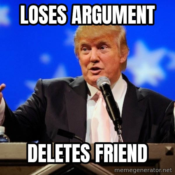 Annoying Facebook Girl meme: Loses Argument / Deletes friend