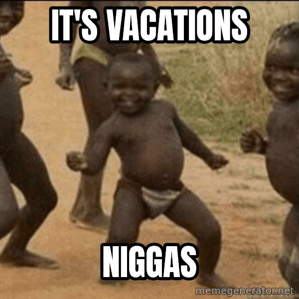 Third World Success meme: IT's  vacatIons / NIGGAS