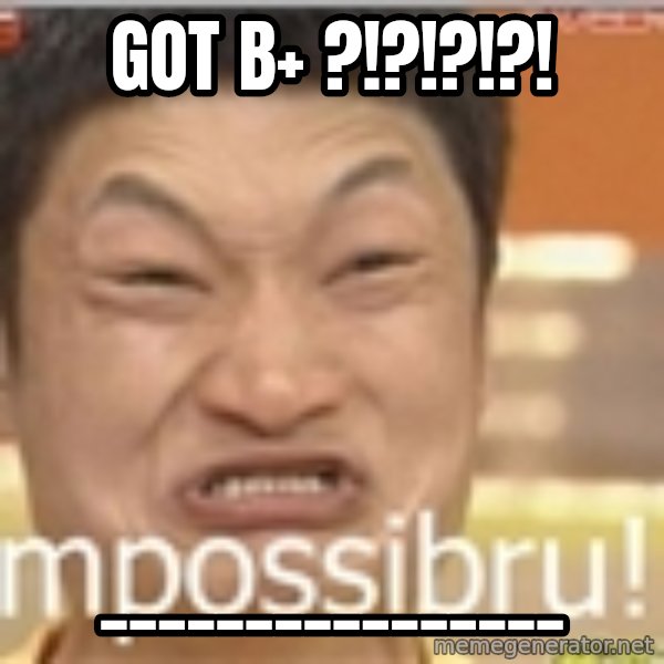Impossibru Guy meme: GOT B+ ?!?!?!?! / ________________
