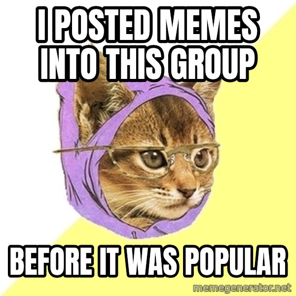 Hipster Kitty meme: i posted memes into this group / before it was popular