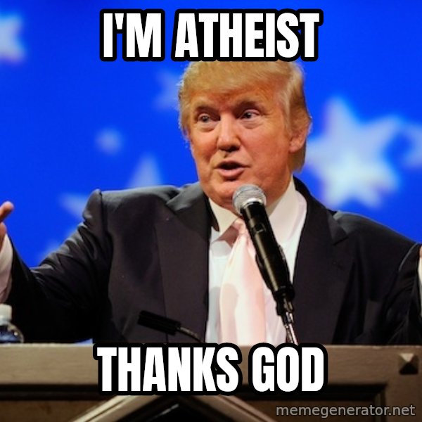 Annoying Facebook Girl meme: i'm atheist / thanks god