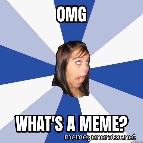 Annoying Facebook Girl meme: OMG / WHAT's A MEME?