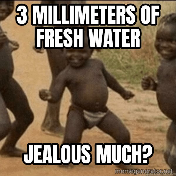 Third World Success meme: 3 millimeters of fresh water / Jealous much?
