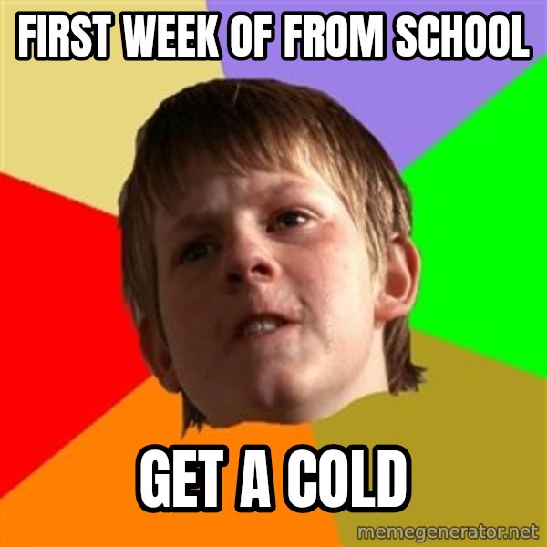 Angry School Boy meme: First week of from school / get a cold