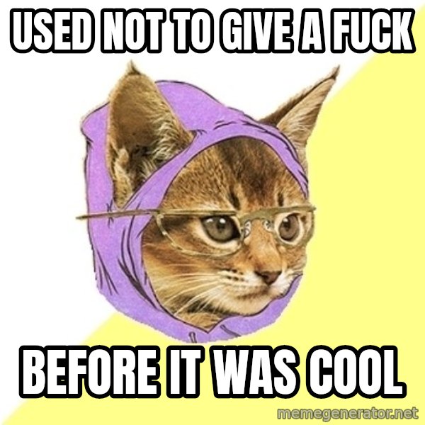 Hipster Kitty meme: Used not to give a fuck / before it was cool