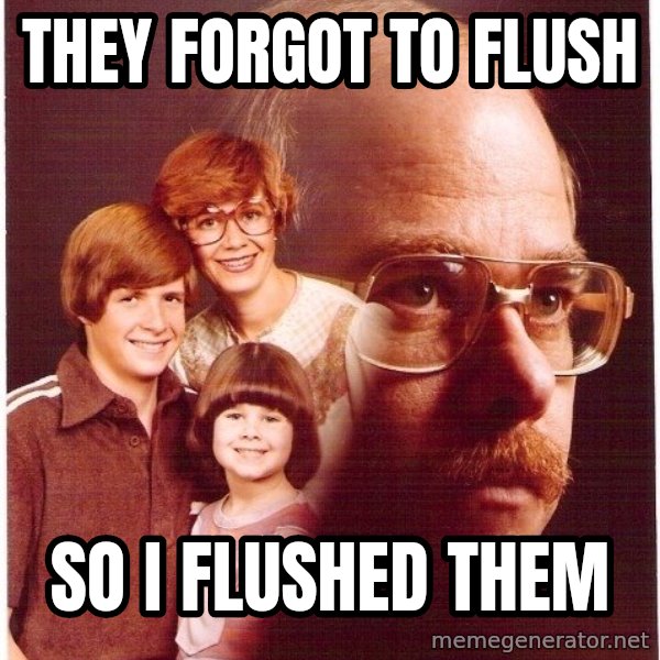Vengeance Dad meme: they forgot to flush / so i flushed them