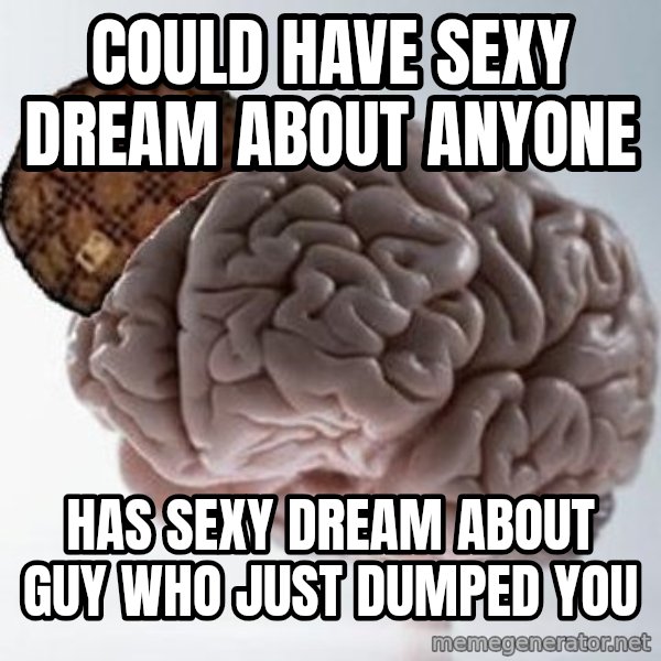 Scumbag Brain meme: could have sexy dream about anyone / has sexy dream about guy who just dumped you