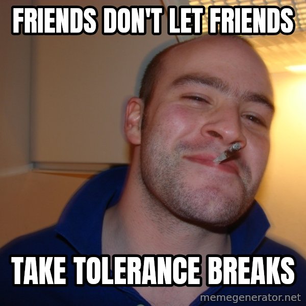 Good Guy Greg meme: Friends Don't Let Friends / Take Tolerance Breaks
