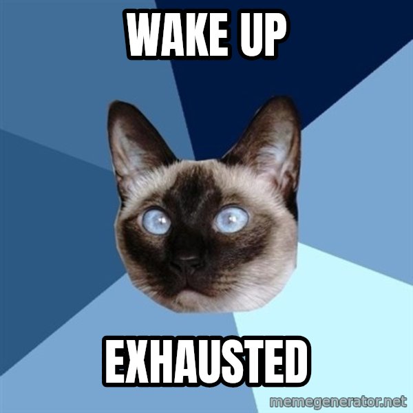 Chronic Illness Cat meme: wake up / exhausted