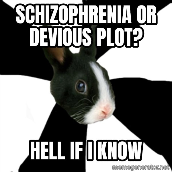 Roleplaying Rabbit meme: Schizophrenia or Devious plot? / HELL IF I KNOW