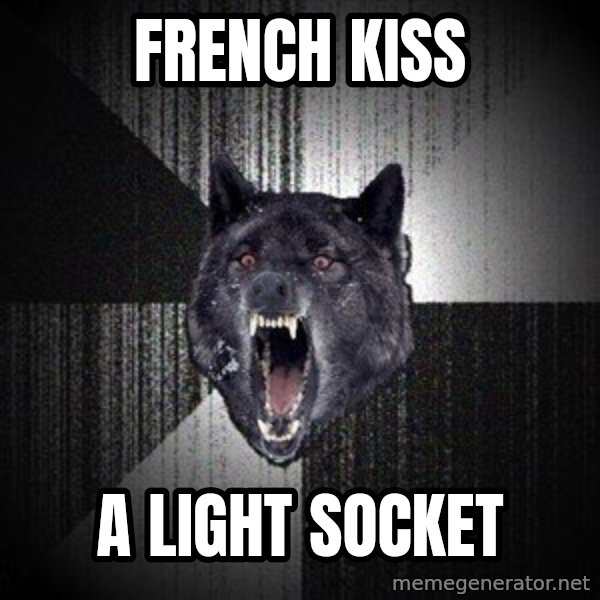 Insanity Wolf meme: french kiss / a light socket