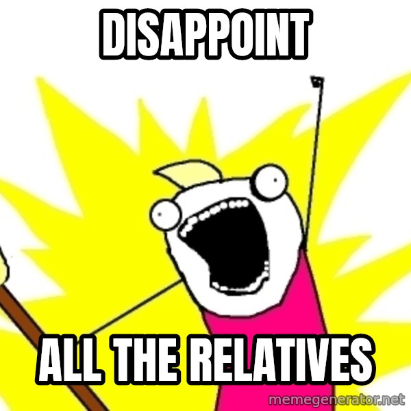 X ALL THE THINGS meme: disappoint / all the relatives