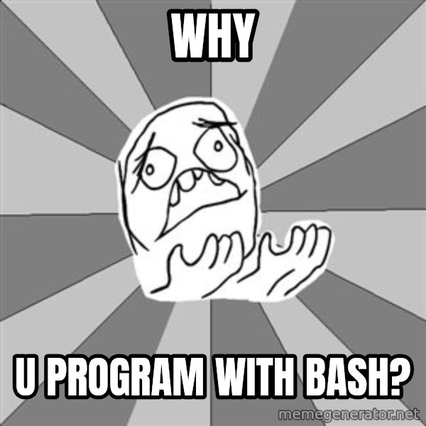Whyyy??? meme: Why / u program with bash?