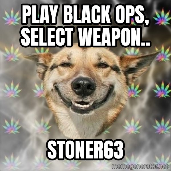 Stoner Dog meme: play black ops, select weapon.. / stoner63