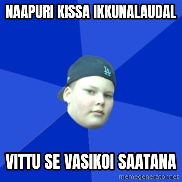 Jonnen Neuvo meme: NAAPURI KISSA IKKUNALAUDAL / VITTU SE VASIKOI SAATANA