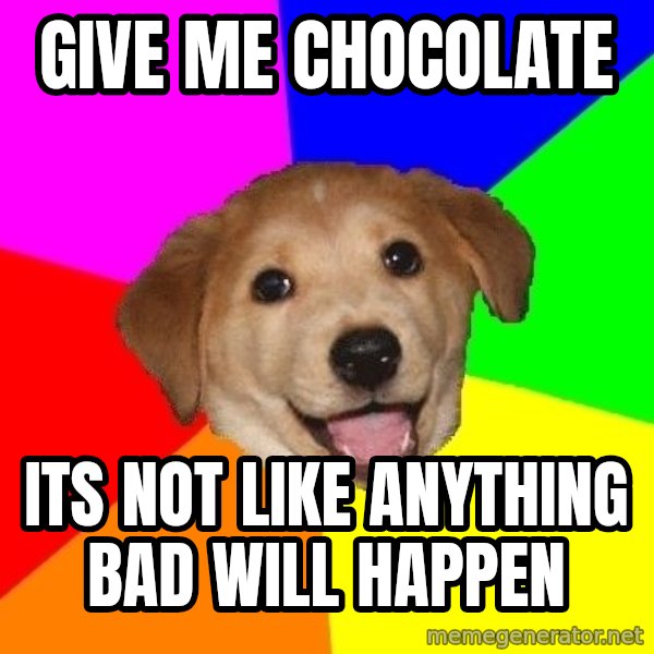 Advice Dog meme: Give me chocolate / its not like anything bad will happen