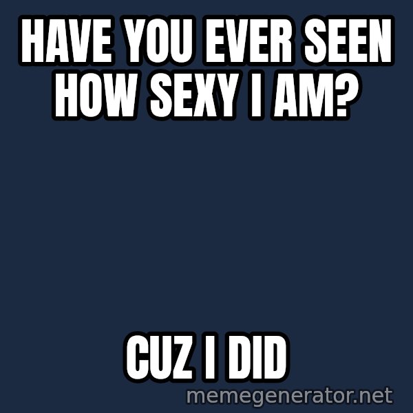 Typical Hockey Player meme: HAVE YOU EVER SEEN HOW SEXY I AM? / CUZ I DID
