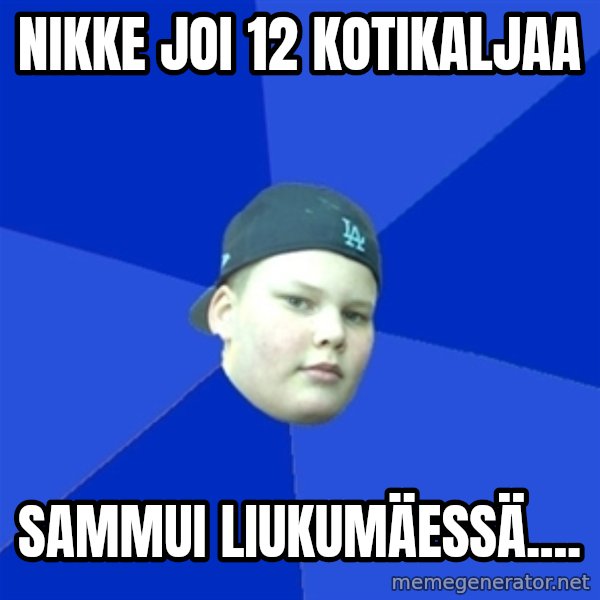 Jonnen Neuvo meme: NIkke joi 12 kotikaljaa / Sammui liukumäessä....