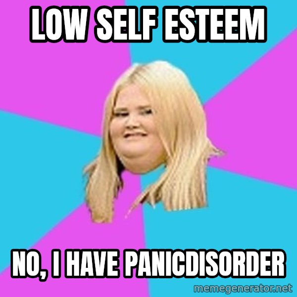 Fat Girl meme: LOW SELF ESTEEM / NO, I HAVE PANICDISORDER
