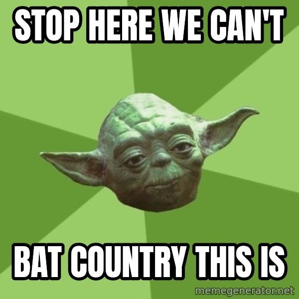 Advice Yoda Gives meme: Stop here we can't / Bat country this is