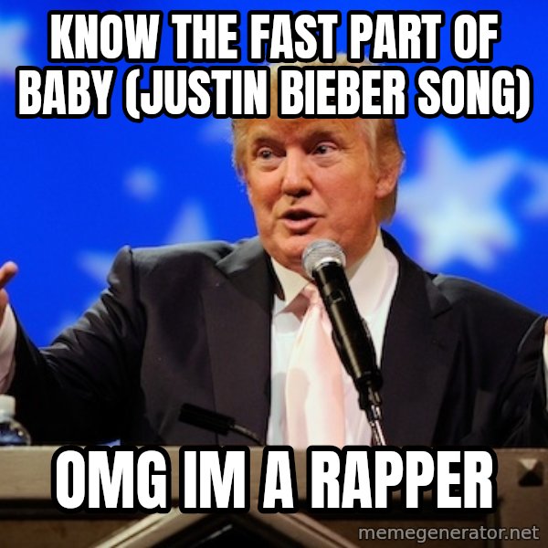 Annoying Facebook Girl meme: know the fast part of baby (justin bieber song) / omg im a rapper