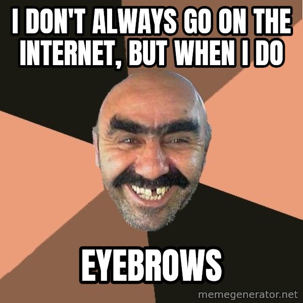 Provincial Man meme: I don't always go on the internet, but when i do / EYEBROWS