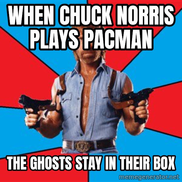 Chuck Norris  meme: WHEN CHUCK NORRIS PLAYS PACMAN / THE GHOSTS STAY IN THEIR BOX