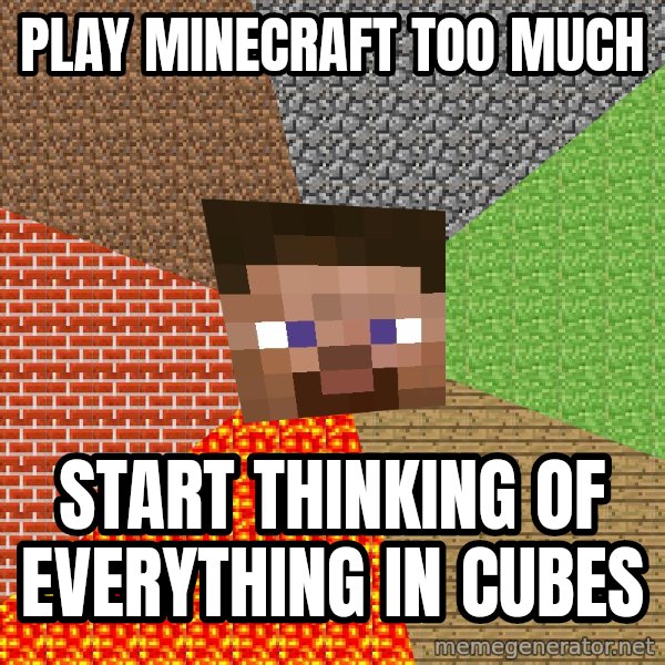 Minecraft Guy meme: play minecraft too much / start thinking of everything in cubes