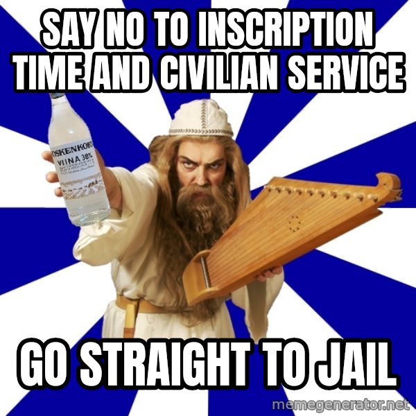 FinnishProblems meme: Say no to inscription time and civilian service / GO straight to jail
