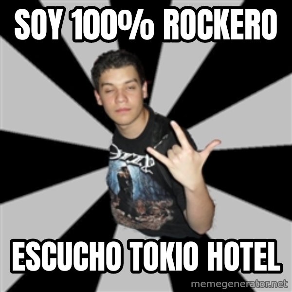 Metal Boy From Hell meme: Soy 100% rockero / escucho tokio hotel