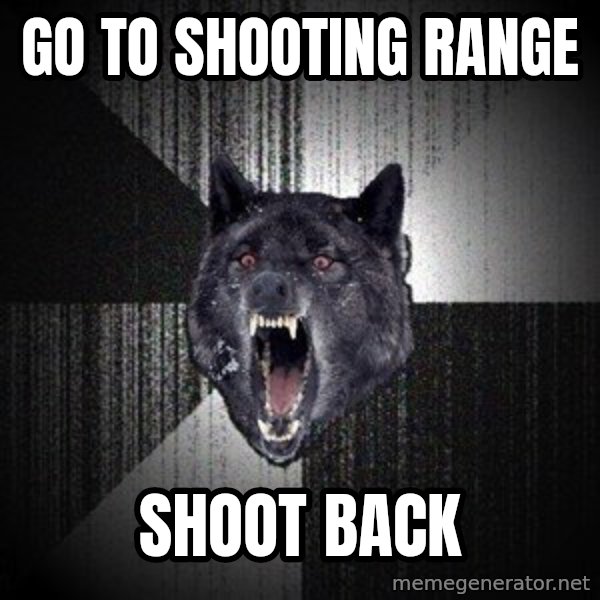 Insanity Wolf meme: Go to shooting range / shoot back