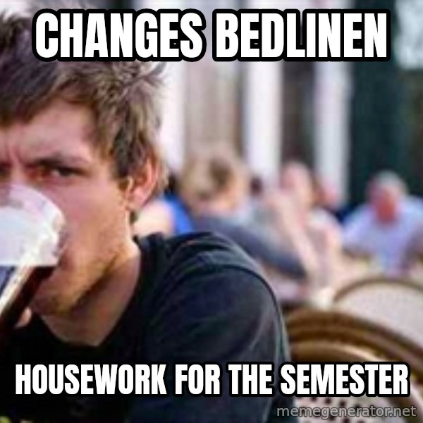 The Lazy College Senior meme: Changes bedlinen / housework for the semester