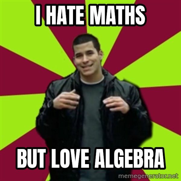 Contradictory Chris meme: I hate Maths / But love algebra