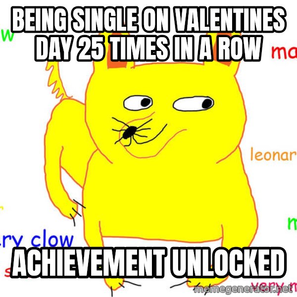 Forever Alone meme: Being Single on Valentines Day 25 Times in a Row / Achievement Unlocked