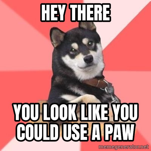 Cool Dog meme: Hey There / You Look like you could use a paw