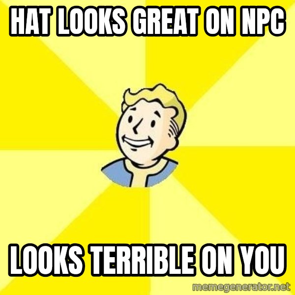 Fallout 3 meme: Hat looks great on Npc / Looks terrible on you